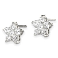 Sterling Silver Rhodium-plated CZ Flower Post Earrings view 2