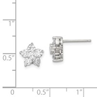 Sterling Silver Rhodium-plated CZ Flower Post Earrings view 4