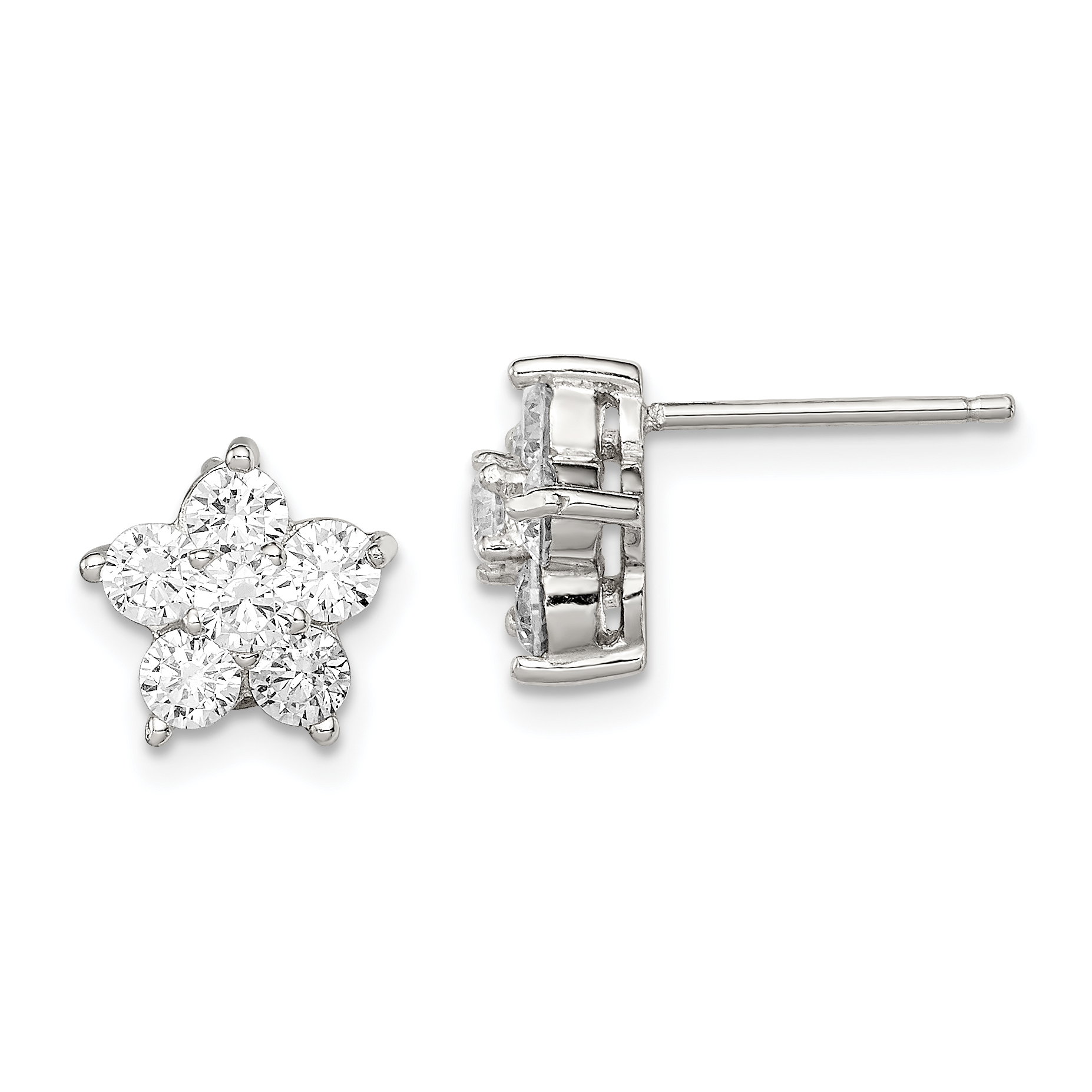 Sterling Silver Rhodium-plated CZ Flower Post Earrings (QE4952)