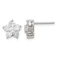 Sterling Silver Rhodium-plated CZ Flower Post Earrings view 1