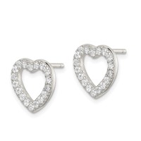 Sterling Silver Rhodium-plated CZ Open Heart Post Earrings view 2