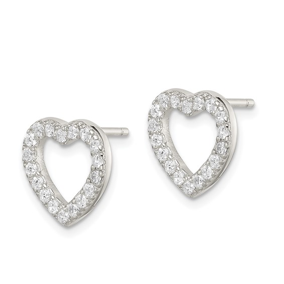 Sterling Silver Rhodium-plated CZ Open Heart Post Earrings