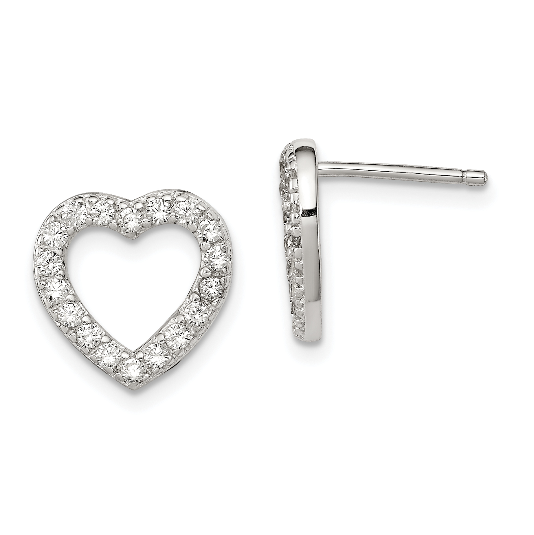Sterling Silver Rhodium-plated CZ Open Heart Post Earrings (QE4954)