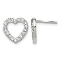 Sterling Silver Rhodium-plated CZ Open Heart Post Earrings view 1