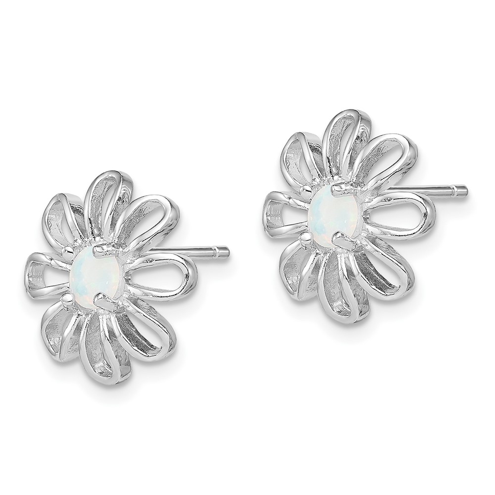 Sterling Silver Rhodium-plated Created Opal Daisy Post Earrings (QE4964)