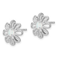 Sterling Silver Rhodium-plated Created Opal Daisy Post Earrings view 2