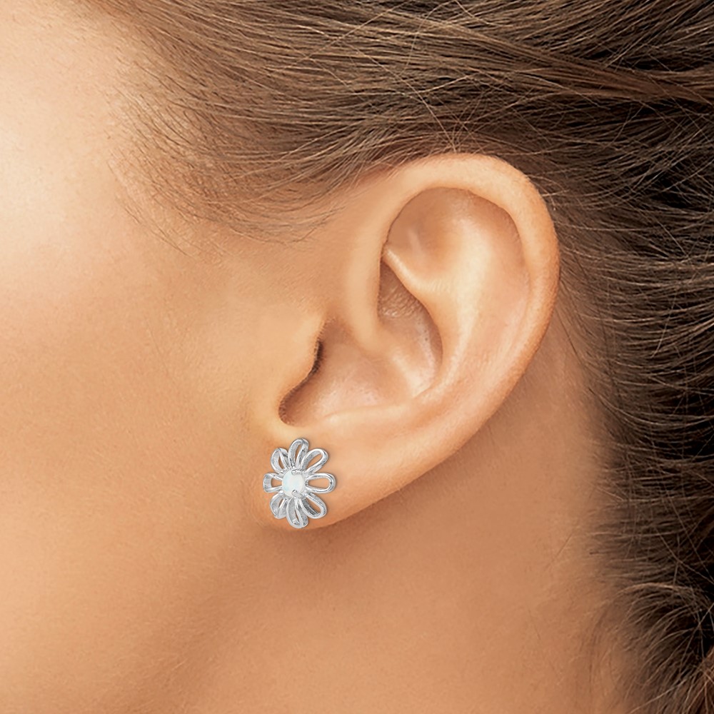 Sterling Silver Rhodium-plated Created Opal Daisy Post Earrings (QE4964)