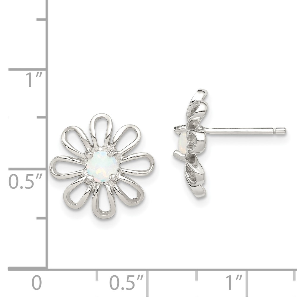 Sterling Silver Rhodium-plated Created Opal Daisy Post Earrings (QE4964)