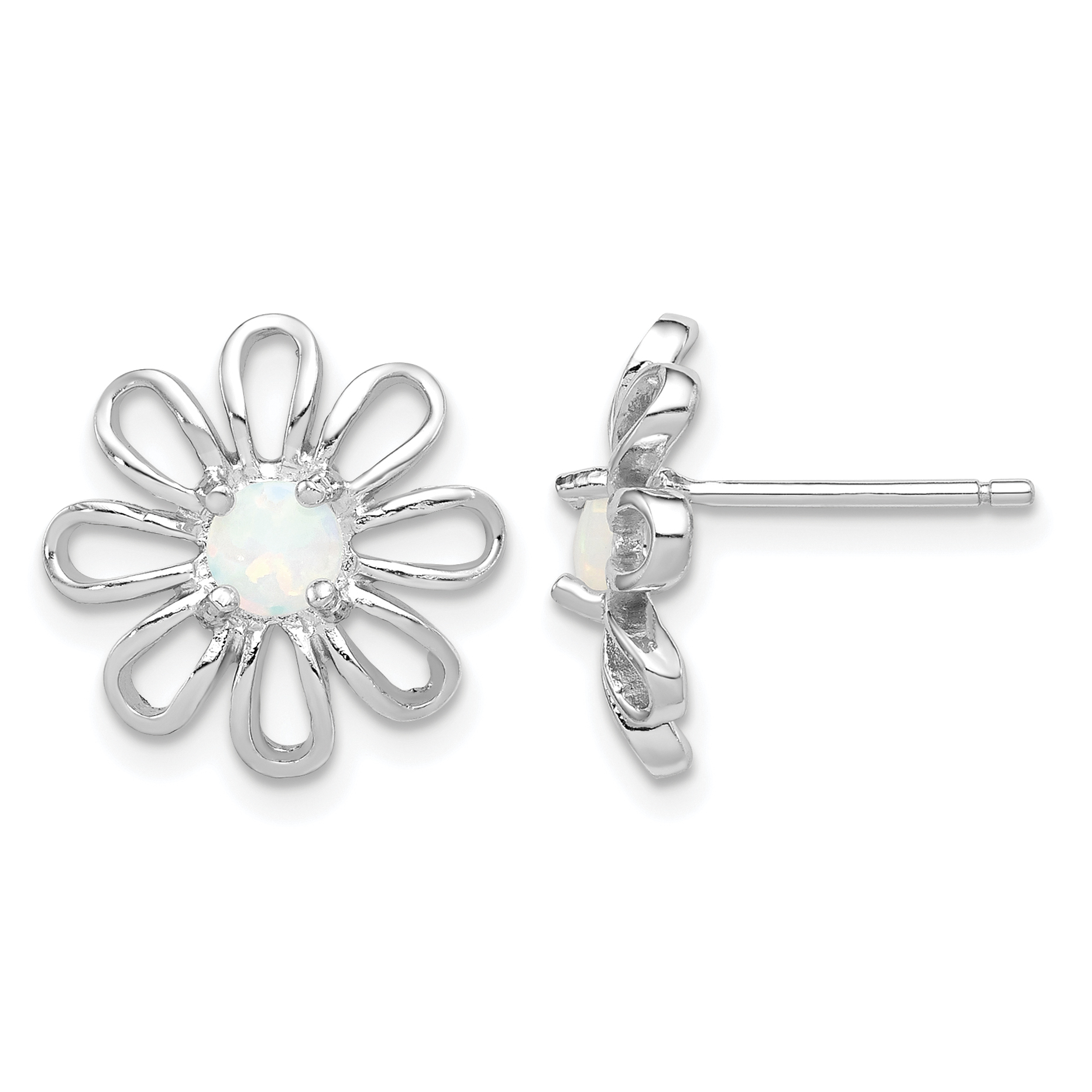 Sterling Silver Rhodium-plated Created Opal Daisy Post Earrings (QE4964)