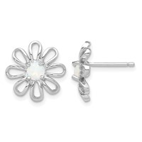 Sterling Silver Rhodium-plated Created Opal Daisy Post Earrings view 1