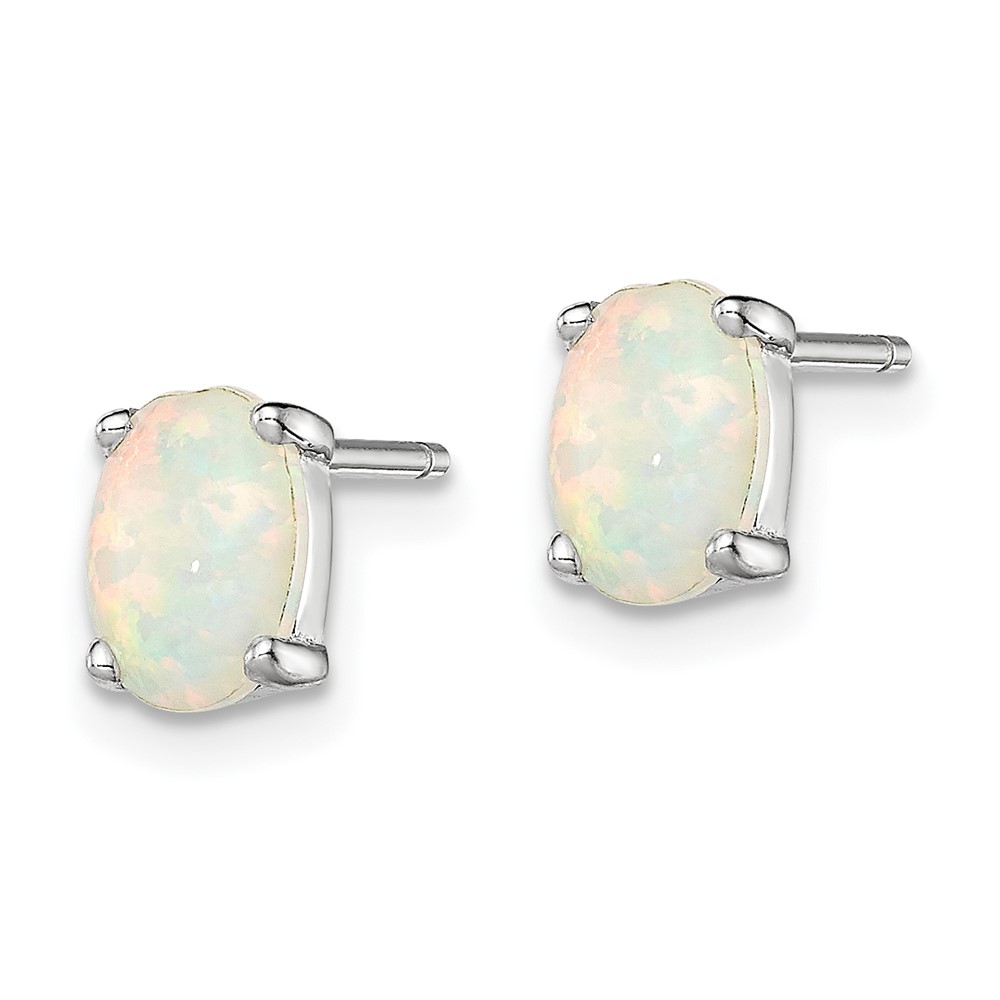 Sterling Silver Rhodium-plated Created Opal Post Earrings (QE4971)