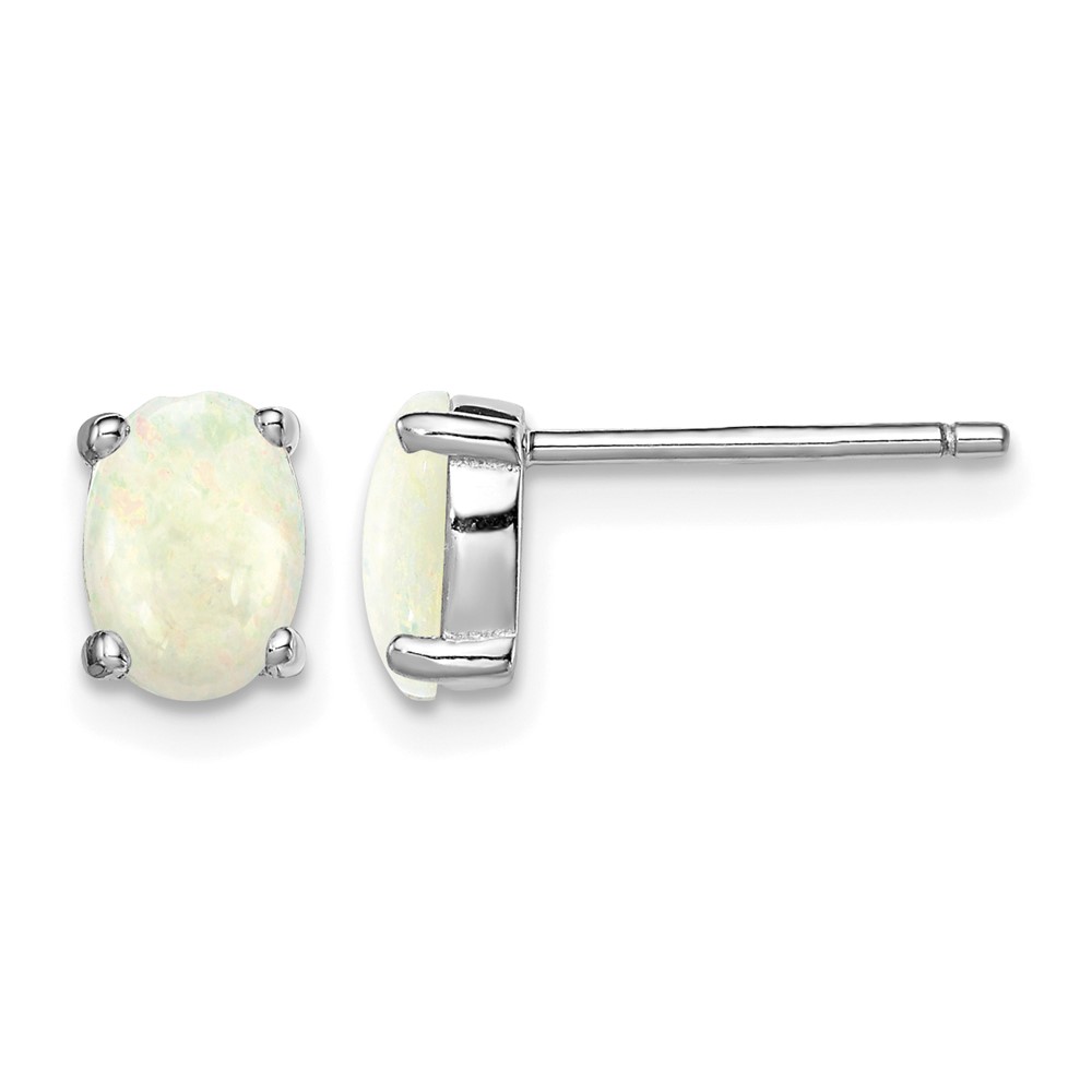 Sterling Silver Rhodium-plated Created Opal Post Earrings (QE4971)