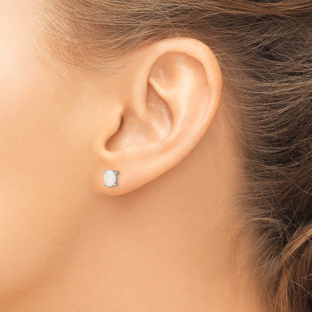 Sterling Silver Rhodium-plated Created Opal Post Earrings (QE4972)
