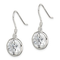 Sterling Silver Polished 11mm Round CZ Bezel Set Dangle Earrings view 2