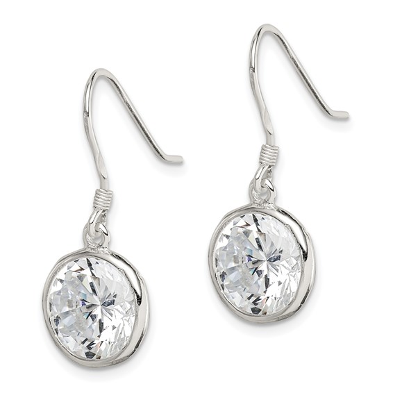 Sterling Silver Round CZ Bezel Set Dangle Earring