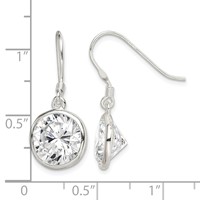 Sterling Silver Polished 11mm Round CZ Bezel Set Dangle Earrings view 4