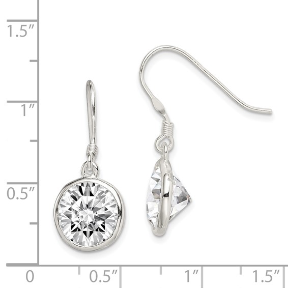 Sterling Silver Round CZ Bezel Set Dangle Earring