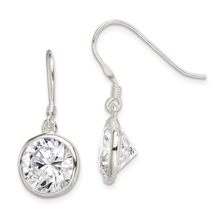 Sterling Silver Round CZ Bezel Set Dangle Earring