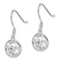 Sterling Silver Rhod-pltd 10mm Round CZ Bezel Set Dangle Earrings view 2
