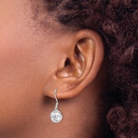 Sterling Silver Rhod-pltd 10mm Round CZ Bezel Set Dangle Earrings view 3