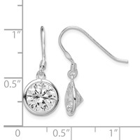 Sterling Silver Rhod-pltd 10mm Round CZ Bezel Set Dangle Earrings view 4