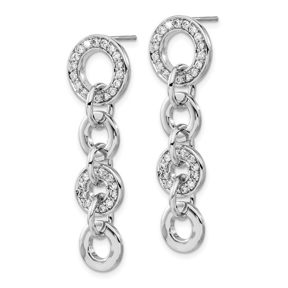 Sterling Silver Polished CZ Circle Post Dangle Earrings