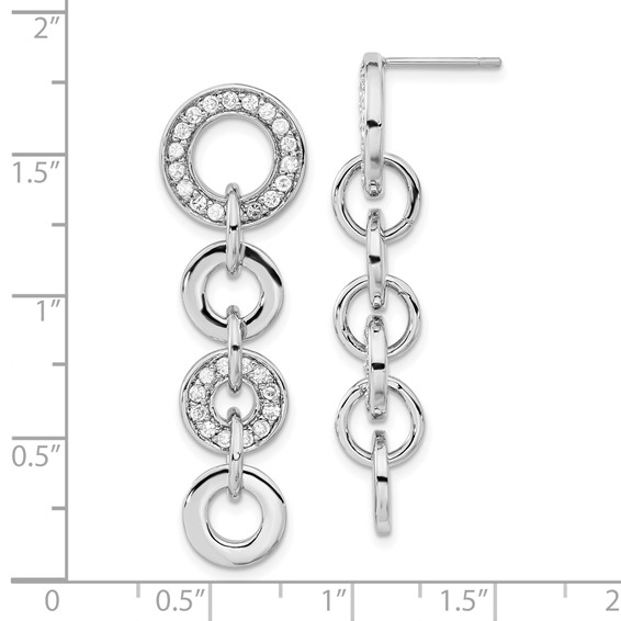 Sterling Silver Polished CZ Circle Post Dangle Earrings