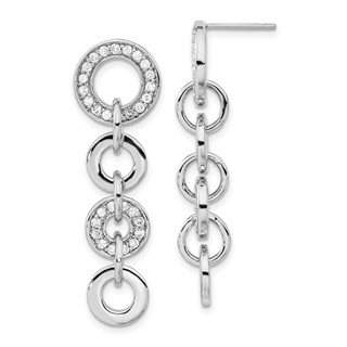 Sterling Silver Polished CZ Circle Post Dangle Earrings