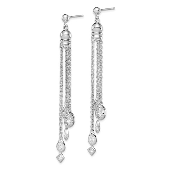 Sterling Silver RH-plated Polished CZ & Multi-Chain Post Dangle Earrings