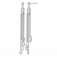 Sterling Silver RH-plated Polished CZ & Multi-Chain Post Dangle Earrings view 1
