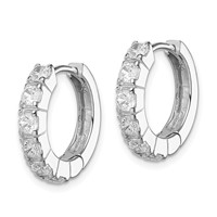Sterling Silver Rhodium-plated CZ Hinged Hoop Earrings view 2