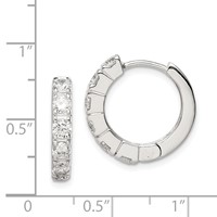 Sterling Silver Rhodium-plated CZ Hinged Hoop Earrings view 4