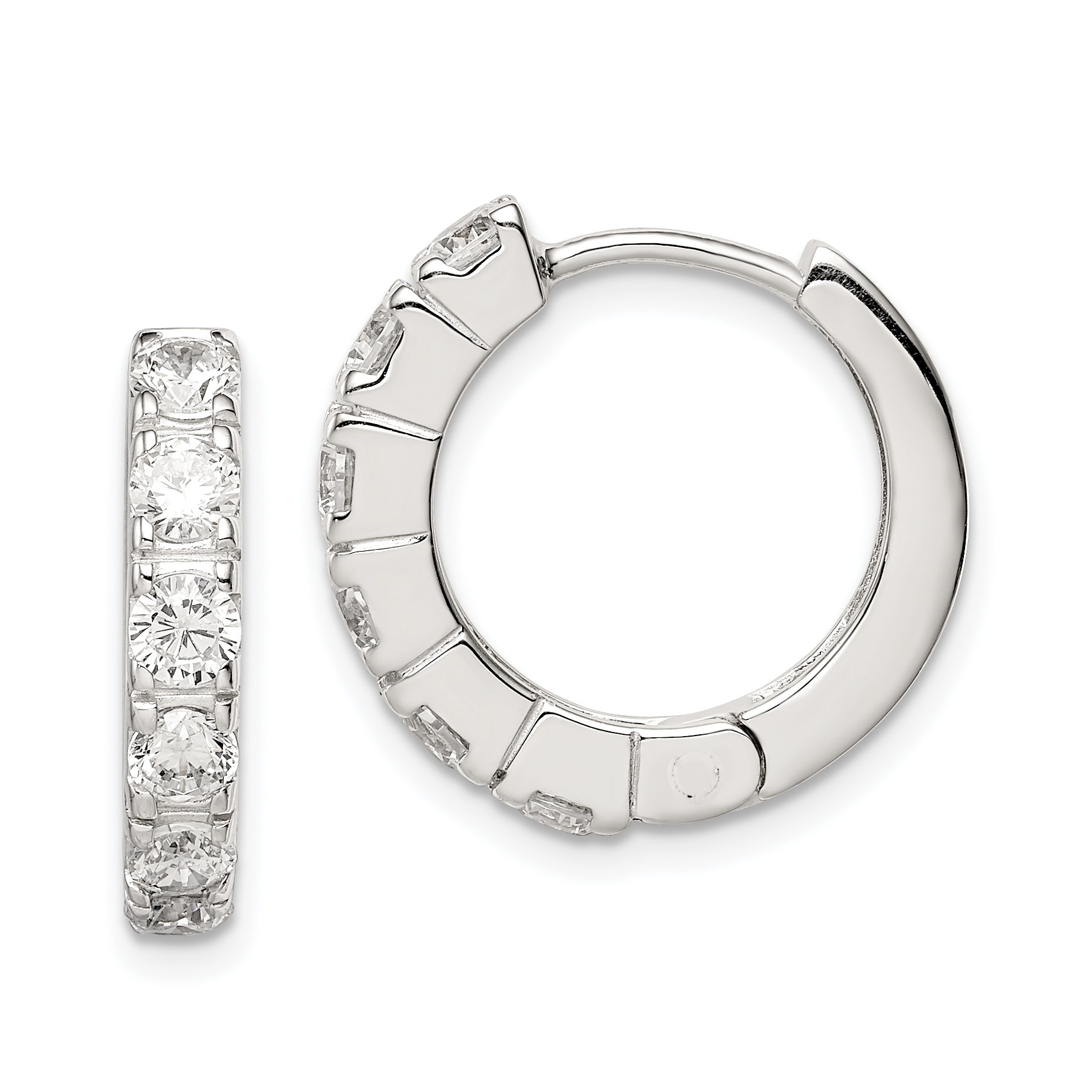 Sterling Silver Rhodium-plated CZ Hinged Hoop Earrings (QE5040)