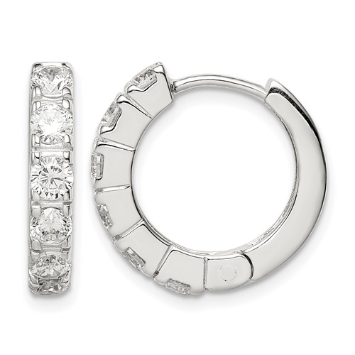 Sterling Silver Rhodium-plated CZ Hinged Hoop Earrings