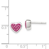 Sterling Silver Rhodium-plated Polished Pink CZ Heart Post Earrings view 4