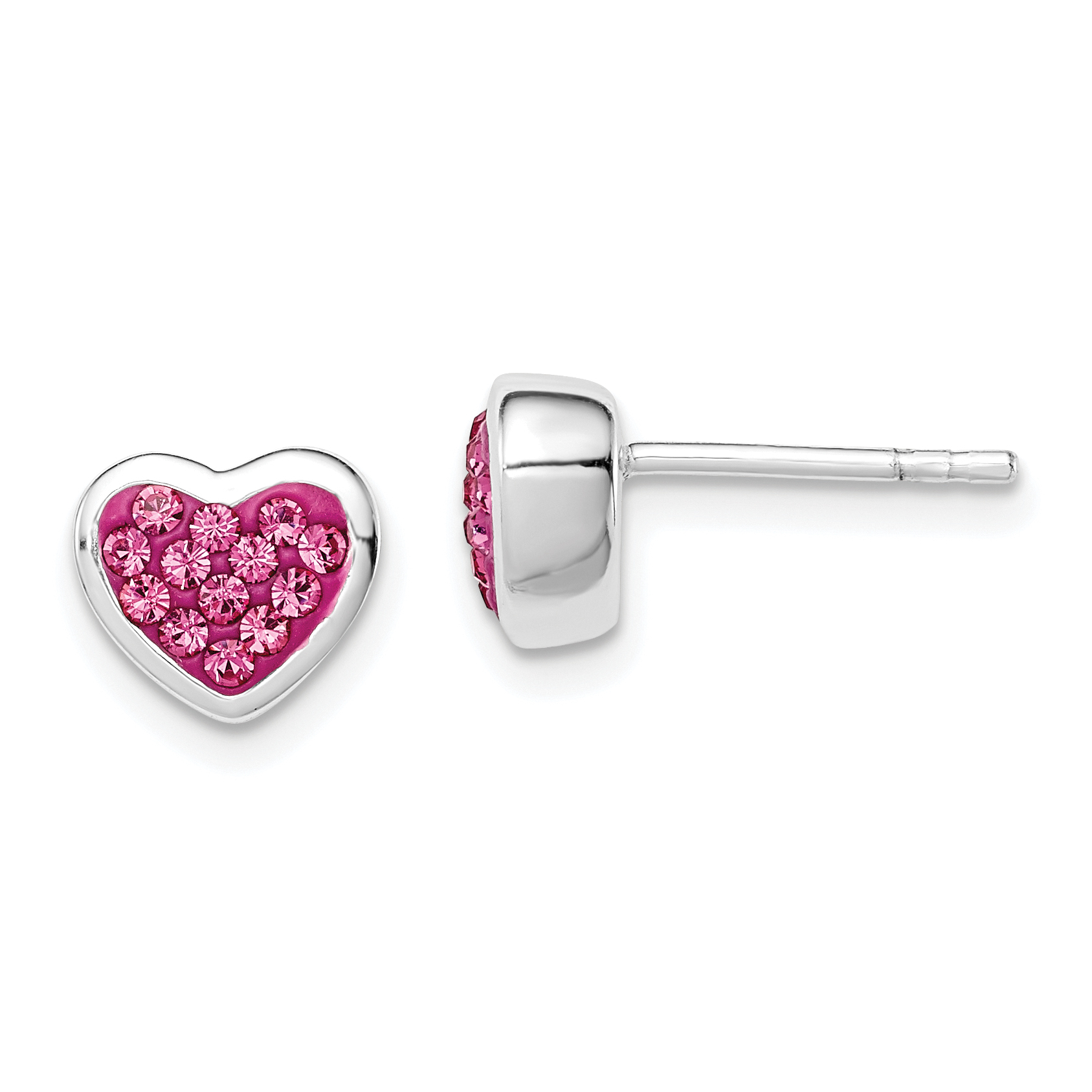Sterling Silver Rhodium-plated Polished Pink CZ Heart Post Earrings (QE5050)