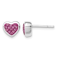 Sterling Silver Rhodium-plated Polished Pink CZ Heart Post Earrings view 1