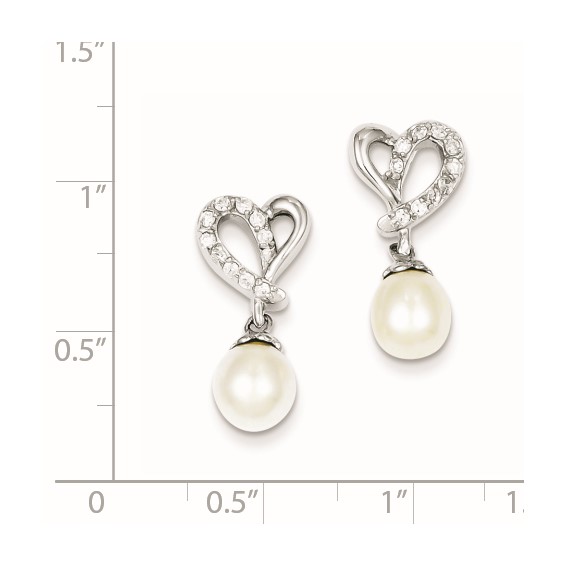 Sterling Silver Freshwater Cultured Pearl CZ Earrings