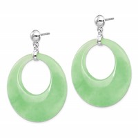 Sterling Silver Rhodium-plated Polished Jade Circle Post Dangle Earrings view 2