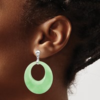 Sterling Silver Rhodium-plated Polished Jade Circle Post Dangle Earrings view 3