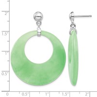 Sterling Silver Rhodium-plated Polished Jade Circle Post Dangle Earrings view 4