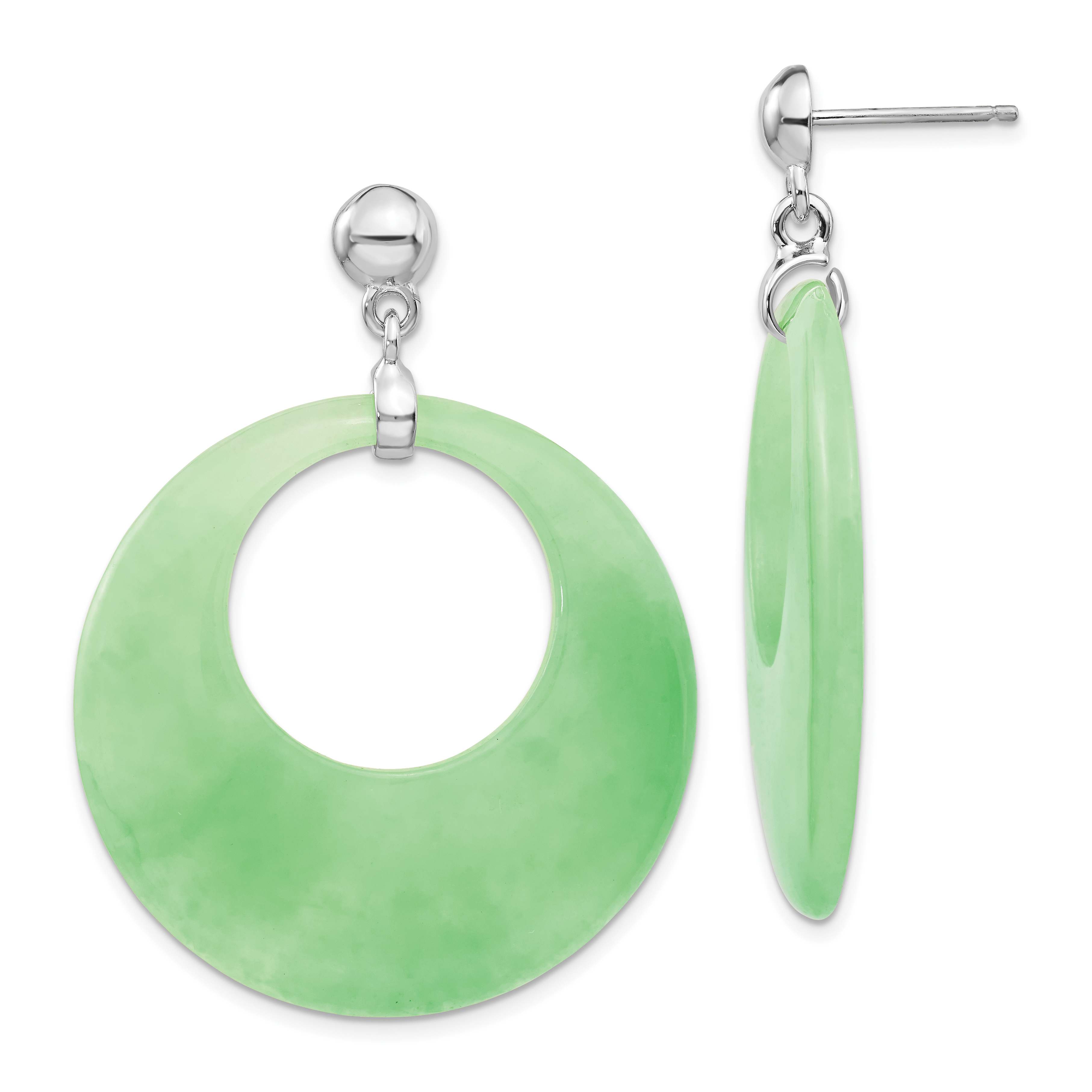 Sterling Silver Rhodium-plated Polished Jade Circle Post Dangle Earrings (QE5125)