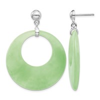 Sterling Silver Rhodium-plated Polished Jade Circle Post Dangle Earrings view 1