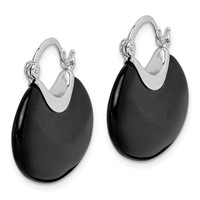 Sterling Silver Rhodium-plated Polished Onyx Hoop Earrings view 2
