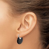 Sterling Silver Rhodium-plated Polished Onyx Hoop Earrings view 3