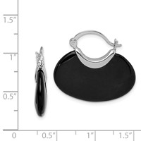 Sterling Silver Rhodium-plated Polished Onyx Hoop Earrings view 4
