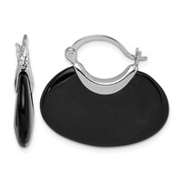 Sterling Silver Rhodium-plated Polished Onyx Hoop Earrings view 1