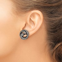 Sterling Silver Antiqued Onyx & Marcasite Round Wave Post Earrings view 3