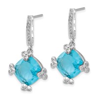 Sterling Silver Blue & Clear CZ Post Dangle Earrings view 2