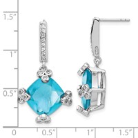 Sterling Silver Blue & Clear CZ Post Dangle Earrings view 3